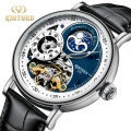 Kinyued brand fashionable luxury dual time zone moon phase leather waterproof automatic mechanical men's watch. 