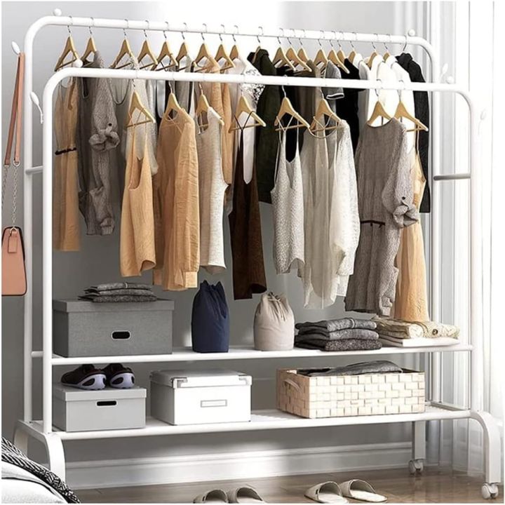 Double Layer Freestanding Double Pole Metal Clothes Hanger Coat - Technical View