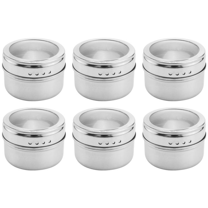 6pcs / set Clear Lid Magnetic Spice Jar Stainless Steel Spice Sauce Storage Container Pots Kitchen Houseware