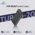 Green Turbo-20 | 20000mAh Fast Powerbank | 22.5W | PD Fast Charging | Attached Wire | Digital Display | Six Months Warranty | QC 3.0 | Two Way Fast Charging | Triple Ports Output | Double Ports Input | Portable Powerbank | Black& White Colors. 