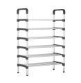 Stainless Steel Shoe Rack Organizer Foldable Durable Portable Size 60 cm x 30 cm x 110 cm (6 Layer, Black). 
