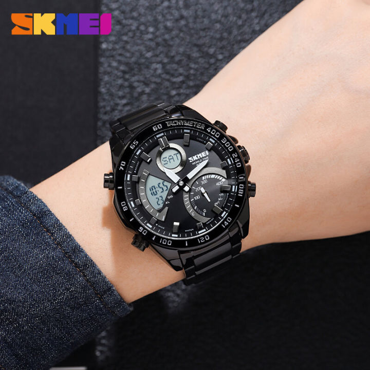 SKMEI%201889%20Multifunctional%20Dual%20Display%20Watch%20Men%20Countdown%20Chronograph%20LED%20Light%20Stainless%20Steel%20-%20Black%20-%20Image%205