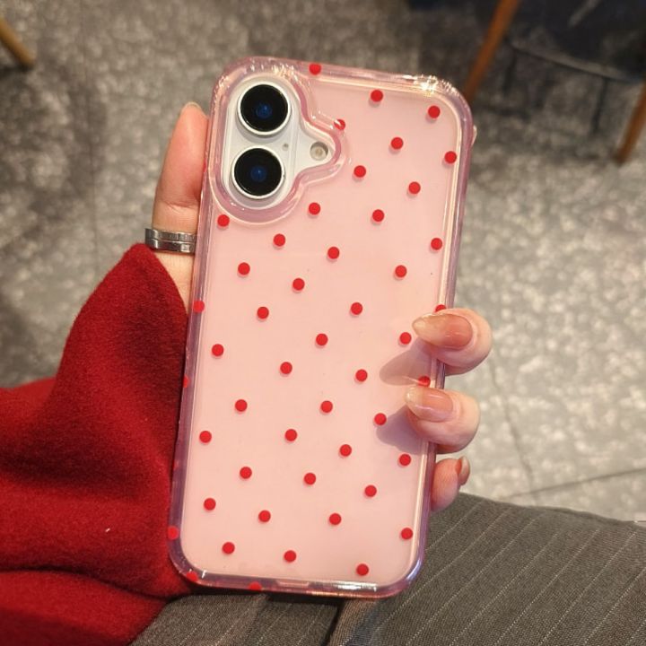 Aesthetic%20Cute%20Pink%20Polka%20Dot%20Clear%20Phone%20Case%20For%20iPhone%2016%2015%2014%2013%20Pro%20Max%20Korean%20Lovely%20Shockproof%20Phone%20Cover%20For%20Girl%20Gift%20-%20Image%203