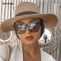 Wenefang 1pc Summer Women's Fashion Straw Hat Panama Style New style Sun Hat, Beach Vacation Travel Beach Hat. 