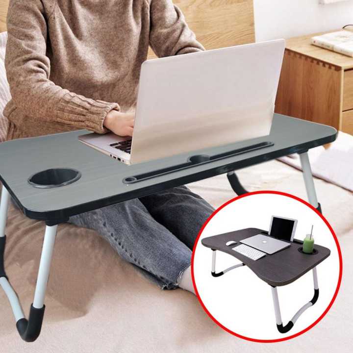 Comfortable Foldable and Portable Multi-Purpose Laptop Table Stand/Study Table/Bed Table/Ergonomic & Rounded Edges/Non-Slip Legs/Engineered Wood/Color