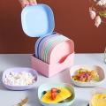 Colorful Square Plastic Snacks Plate With Stand -Set of 10. 