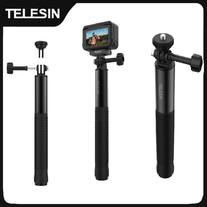 TELESIN Aluminum Selfie Stick Tripod Mount for GoPro Hero 13 12 11 10 9 8 Insta360 DJI Osmo Action Camera Lightweight Monopod