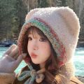 Cute Bear Ear Knitted Woolen Hat Windproof Thickened Ear Protection Cap Keep Warm Beanies Cap for Women. 