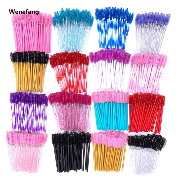 Wenefang%2050%20Pcs%20Shiny%20Crystal%20Eyelash%20Applicator%20Disposable%20Diamond%20Handle%20Nylon%20Two%20Colors%20Mascara%20Wands%20Spoolies%20Pink%20Brushes%20-%20Image%205