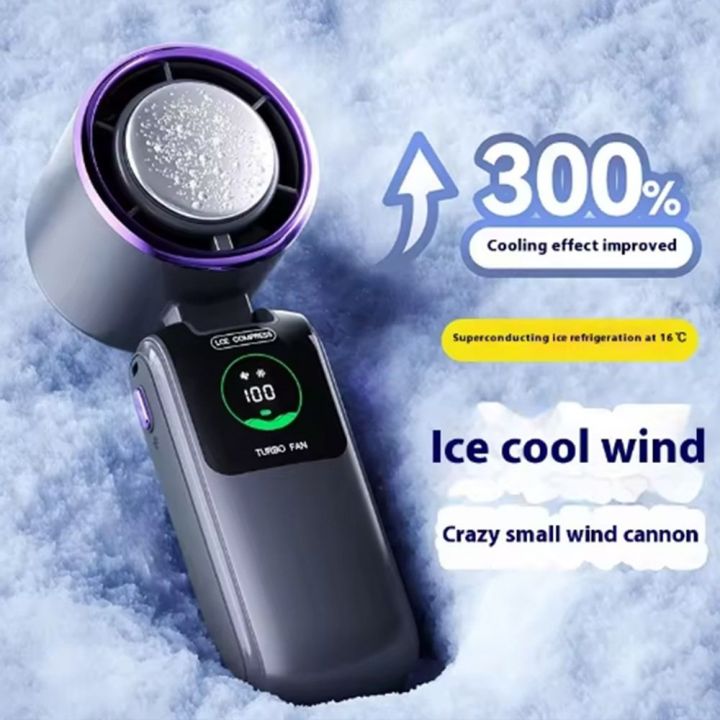 Portable Semiconductor Refrigeration Mini Handheld Fan 100 Speed Infinitely High-speed Hanging Neck Fan Low Noise LED Display Foldable Desk Fan Outdoor Travel