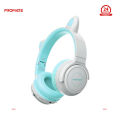 Promate PANDA, Kids Wireless Headset, On-Ear Bluetooth Foldable Headphones with 93Db Safe Volume Limit, LED Cat Ears, MicroSD Card Slot, AUX Mode, Mic and Long Playback Time for Bluetooth/3.5mm Devices. 