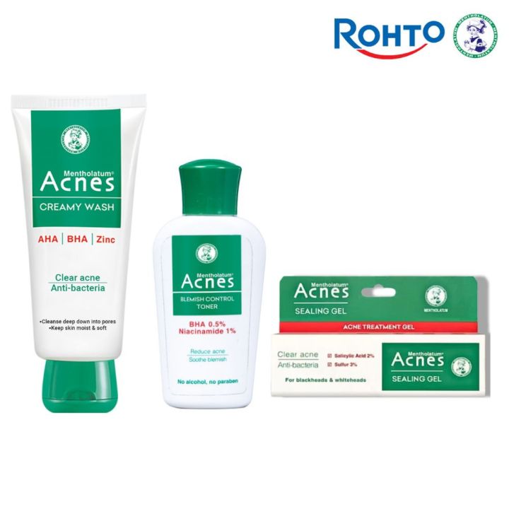 Rohto Mentholatum Pimple Care Pack (Acnes Creamy Wash 100g + Acnes Soothing Toner 90ml + Acnes Sealing Gel 18g)