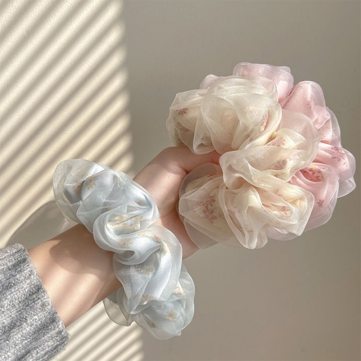 Romantic Flower Double Layer Hair Rope Hair Rope Large Intestine Hair ...