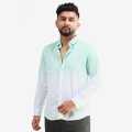 Yuva Clothing's Green/White  Color Linen Regular Fit Collar Neck Full Sleeve Plain Summer Shirt For Men. 
