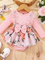 Newborn Baby Girls Summer Clothes Sets Ruffle Sleeve Top T-Shirt Floral Suspender Shorts Headband. 
