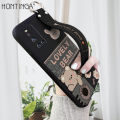 Hontinga for Vivo V19 Back Cover Wrist Strap Cute Bear Printed Square Liquid Silicone Phone Case. 