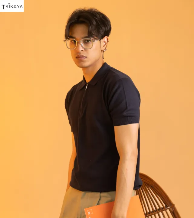 Trikaya%20Mens%20Cotton%20Half%20Sleeves%20%20Zipper%20Polo%20T-Shirt%20-%20Navy%20-%20Image%203