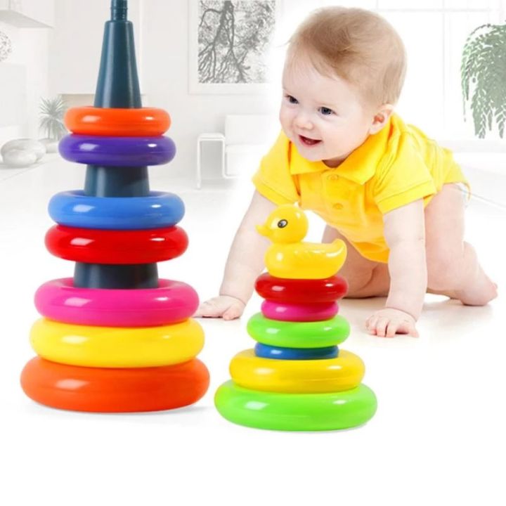 Montessori Rainbow Color Stacking Rings Tower Duck Bath Tub Toy For ...