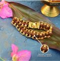 Gold Plated Bracelet With Rudraksha Studded Adjustable Lock Bracelet For Men. 