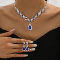 3 pieces of women's crystal droplet necklace with earrings set for wedding evening dress accessories. 