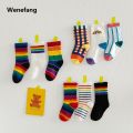 Wenefang 3 Pairs/Pack Autumn Winter New Children's Socks Boys And Girls Rainbow Hot Selling Striped In Tube Tide Socks Baby Kids Cotton Sport Socks. 