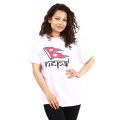 White Round Neck Half Sleeve Nepal Flag Printed T-Shirt For Women. 