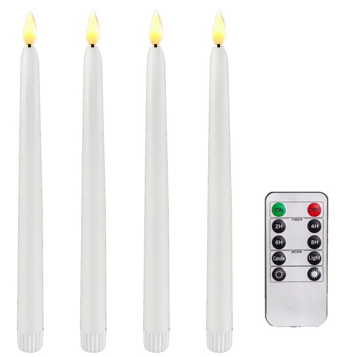 4 Pcs Timer Battery Operated LED Taper Candles for Halloween,Wedding Decoration White