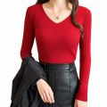 T-Shirt For Women All-Season Ribbed Knit Casual V-Neck Full Sleeve Top Multiple Colors. 