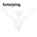 Sutuiying 【Poggioio】Women Sequin Micro Thong Lingerie Open Crotch G-String Butterfly Embroidery T-Back Panty Low Rise Underwear Majtki Damskie. 
