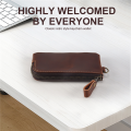 Genuine Leather Men Key Wallet,Zipper Housekeeper Pouch Holder,Keychain Crazy Horse Coin Purse. 