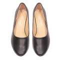 Solid Black Vinci Block Heel Closed Shoes For Women. 