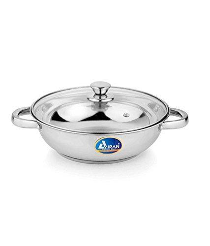 Airan Stainless Steel Kadhai Induction Bottom With Glass Lid Small