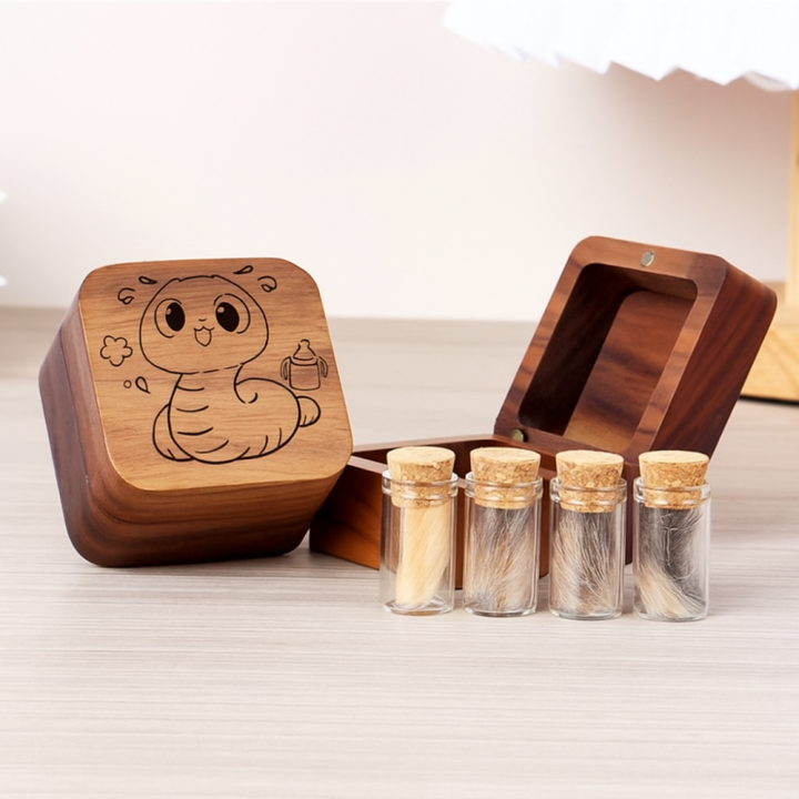 Remembrance Box Wooden Pet Hair Keepsake Box Creative Cartoon Memorial ...