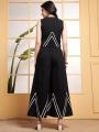 Classic Black Cotton Flex Sleeveless CoOrd Set for Women By Sapnaaz Fashion. 