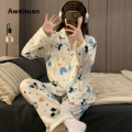 Aweisuan Autumn new women's double long cardigan with a lapel simple style home wear imitation cotton comfortable and soft casual pajamas. 