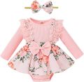 Newborn Baby Girls Summer Clothes Sets Ruffle Sleeve Top T-Shirt Floral Suspender Shorts Headband. 