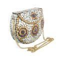 White Golden Metal Body Chained Clutch Bag For Women. 