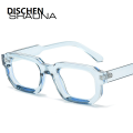 DISCHEN New style SHAUNA Ins Popular Fashion Polygon Square Women Glasses Frame Clear Anti Blue Light Eyewear Optical Men Red Blue Frame. 