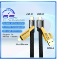 4 in 1 Fast Charging Cable (Type C/USB A/Lightning) Dual Type C PD 27W 65W Nylon Braided Cable | Flat Braided i-Phone Charging Cable with Velcro Multi Charging Cable Combo Type C/USB-A Ports. 