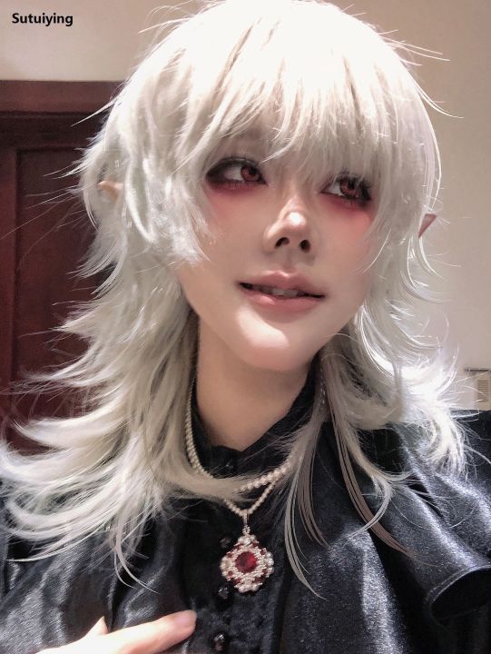 Sutuiying%2016Inch%20Silver%20White%20Color%20Handsome%20Synthetic%20Wig%20With%20Bang%20Medium%20New%20style%20Natural%20Wavy%20Hair%20Wig%20for%20Man%20or%20Women%20Cosplay%20Heat%20Resistant%20-%20Image%206