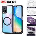 3 in 1 Vivo Y21 Acrylic Phone Case For Vivo Y21T Y33S Y21S Y21A Casing With Magnetic Wireless Charging Sticker +Full Coverage Tempered Glass Screen Protector. 