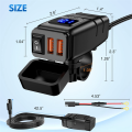 Motorcycle USB Charger 6.8A Quick Charge 3.0 Dual USB with Voltmeter & ON/Off Switch. 