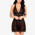 Fancyra Soft Net Sleeveless Night Dress With G String Panty For Women- Black | Fashion Lingerie For Women. 