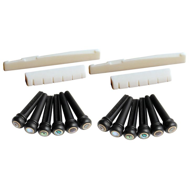 1SET 6 String Acoustic Guitar Bone Bridge Saddle And Nut & 6Pcs Bone Material Acoustic Guitar Bridge Pins
