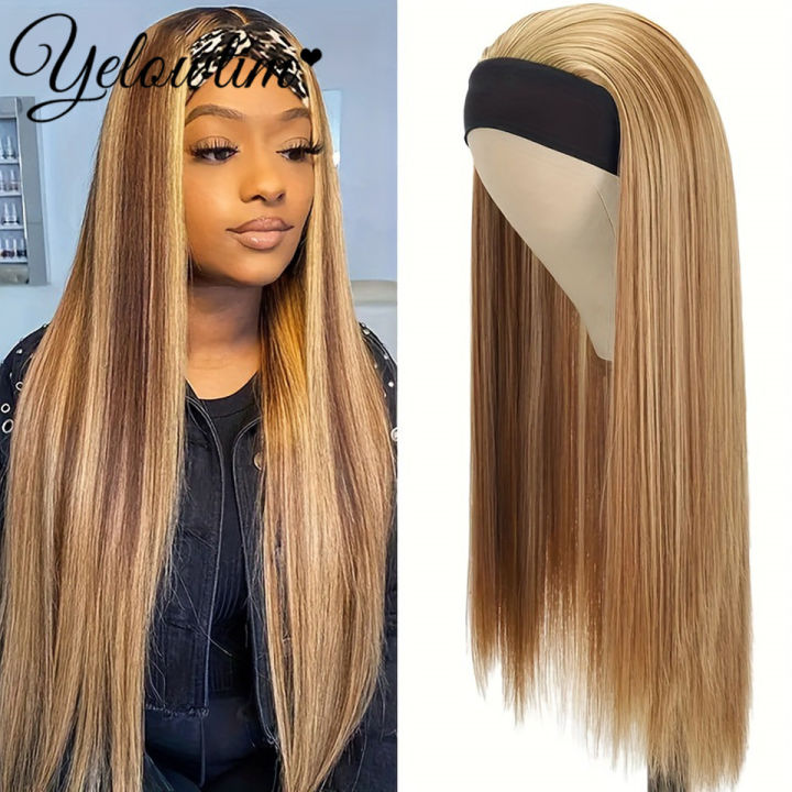 Hair%20Blonde%20Mixed%20Yan%20Glow%20Synthetic%20Headband%20Ladies%20Brown%20Highlighter%20Wig%20Straight%20Hair%20Wig%2032%20Inch%20Headband%20Color%20-%20Image%203