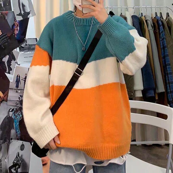 ins Retro Sweater Boys Autumn and Winter 2023 Korean Fashionable Loose Distinctive Knitted Shirt Hong Kong Style Clothes Men