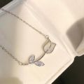 1 Pcs Silver Plated Opal Zircon Tulip Flower Charm Pendant Necklace For Women Girls Jewelry Choker - Cute Tulip Flower Silver Necklace (Best Gift Ever). 
