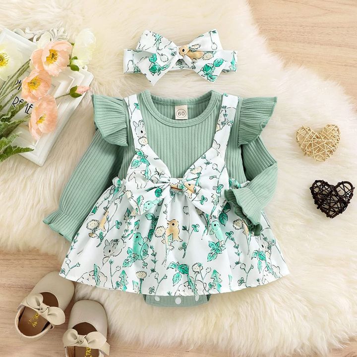 Newborn%20Baby%20Girls%20Summer%20Clothes%20Sets%20Ruffle%20Sleeve%20Top%20T-Shirt%20Floral%20Suspender%20Shorts%20Headband%20-%20Image%205