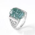 【Unlimited repurchase】S925 Silver Inlaid Pure Natural A Goods Jade Blue Water Pixiu Jade for Men and Women Adjustable Couple Fashion Ring. 