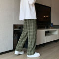 Corduroy Plaid Pants Men's Autumn and Winter Fashionable ins Straight Wide-leg Pants Hong Kong-style Loose Draped Pants for Couples. 